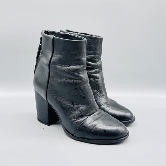 Rag & Bone Boots Women 9 Black Leather Newbury Ankle Block Heel Back Zip Comfort - Picture 2 of 10